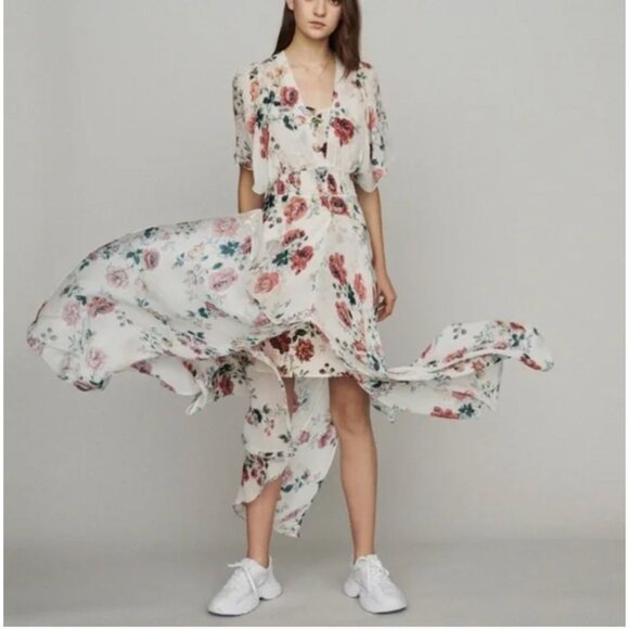 NEW Maje Rachelle Asymmetric White Floral-Print Maxi Dress NWT - Size S - Picture 1 of 6
